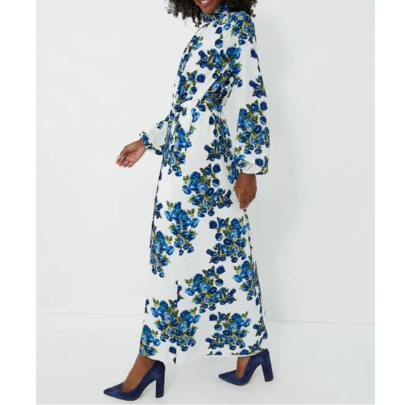EMILIA WICKSTEAD Blue Flower Bouquet Elanda Crepe Georgette Dress - Picture 3 of 12